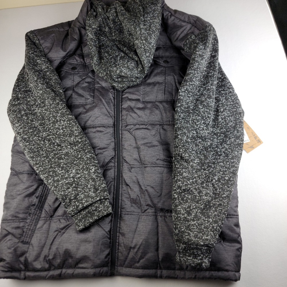 Brooklyn Laundry Mens 5XL Puffer Jacket Gray Mixed Media Knit Sleeve Hooded Coat